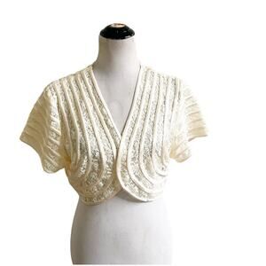 Moshita Couture Vintage Lace & Satin Bolero Cropped Sized XL Cream Wedding